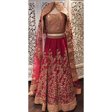 Pure Silk Bridal Lehenga with all handwork contrast border and blouse